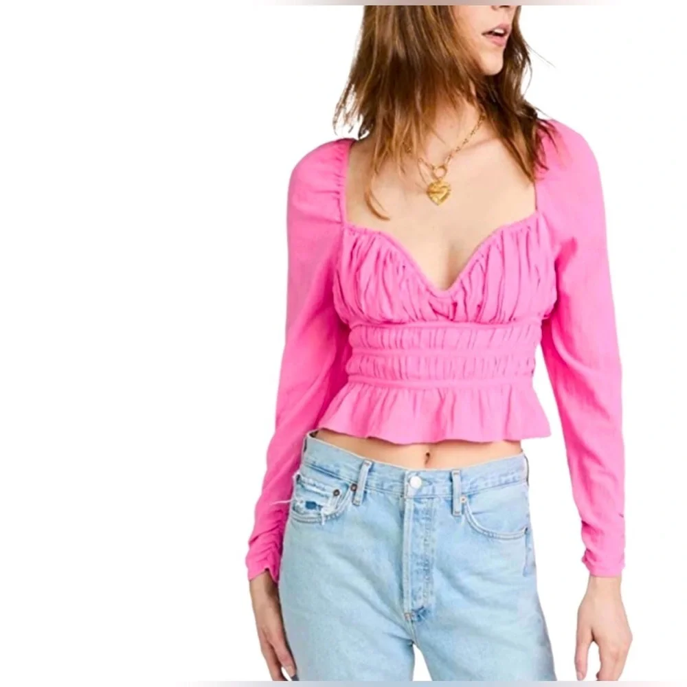 FREE PEOPLE Chloe Top in Aurora Pink Sz Sm ~ needs light repair